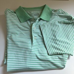 UNTUCKit Green/White Striped Poly/Spandex Short-Sleeved Collared Shirt Size M